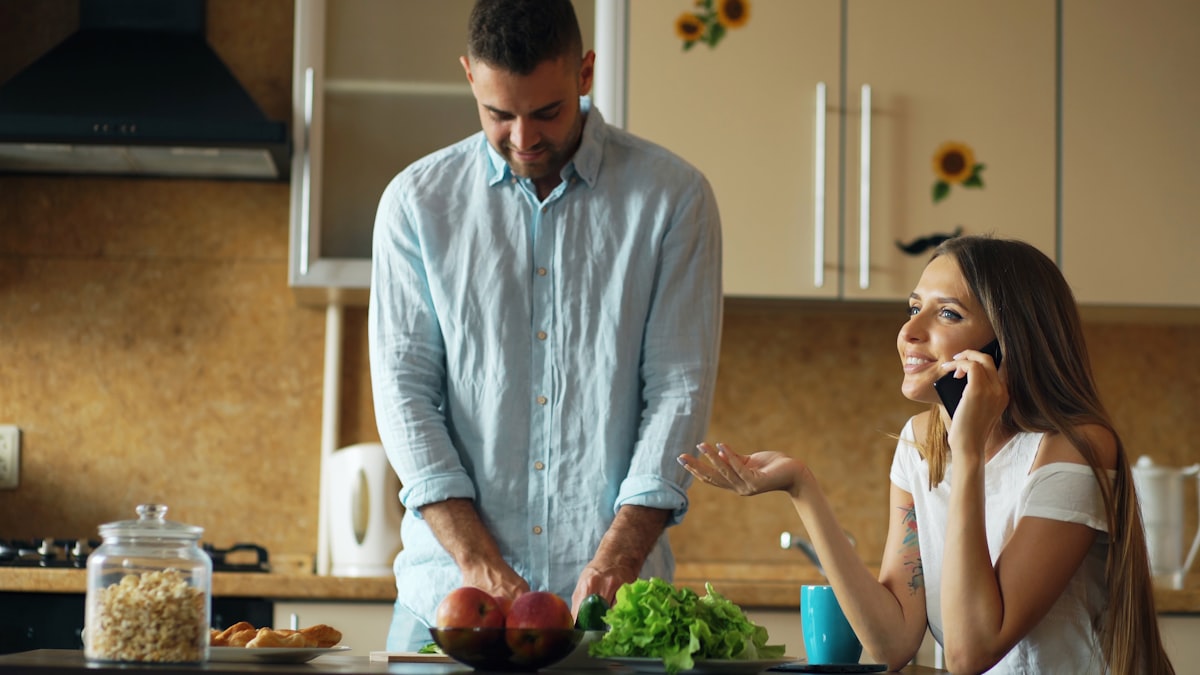 Professional kitchen workspace with healthy meal preparation